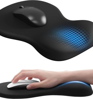 Ergonomic Mouse Pad with Wrist Rest, Black Mousepad with Wrist Support, Non-Slip Hard Base Mouse Pads, Portable for Office/Home/Travel Work