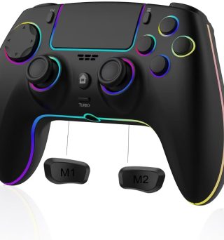 JUNHUAN Wireless Controller for PS4/PS3/PC with Back Paddles/Hall Effect Trigger/TURBO/Cool RGB/Motion Sensor/3.5mm Audio Jack, Compatible with Switch 2/Switch/Lite/OLED (Black)