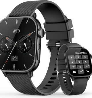 Smart Watches for Men Women, 1.85'' AMOLED HD Fitness Tracker with 100+ Sports Modes, Smartwatches with Bluetooth Call/Heart Rate/Sleep Monitor/Pedometer, IP68 Waterproof Watch for Swimming, Black